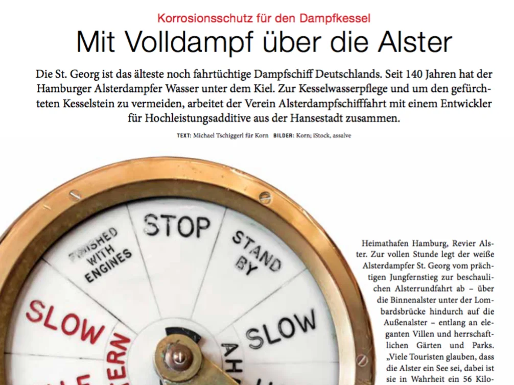 Fachartikel „Mit Volldampf über die Alster“ über den Alsterdampfer St. Georg, mit Maschinentelegraf